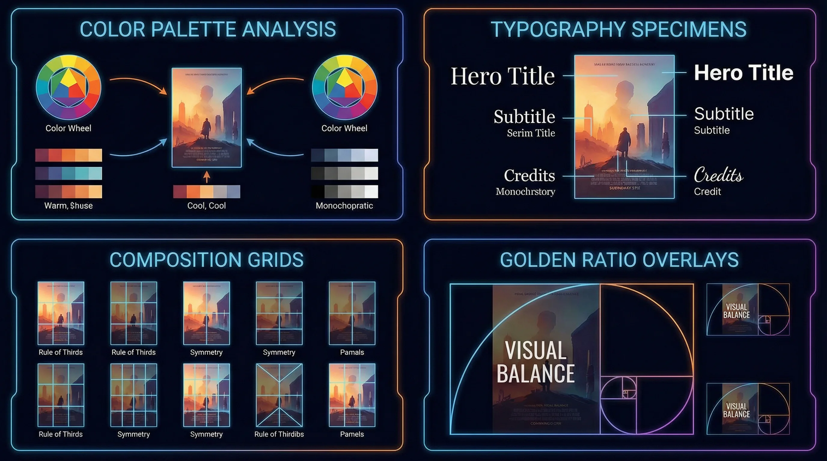 电影海报色彩与字体分析教程展示色彩轮构图网格